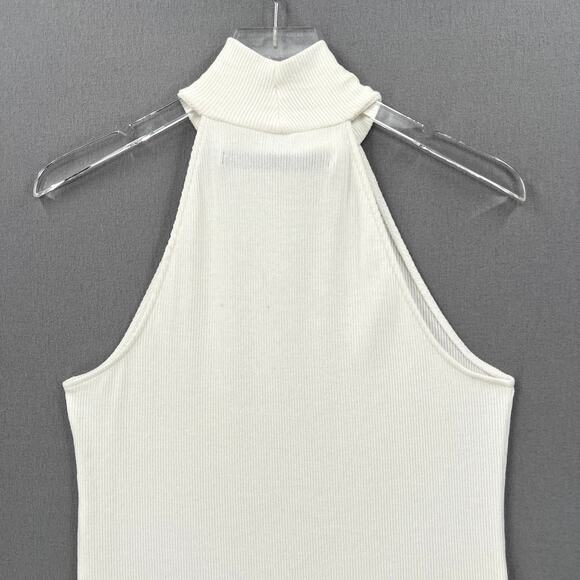ENZA COSTA Knit Halter Turtleneck Womens Large Winter White Sleeveless Rib NEW - Picture 8 of 16